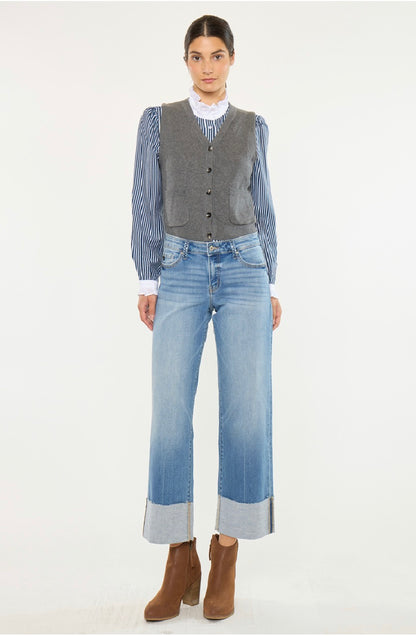 KanCan Mid Rise Crop Wide Jeans