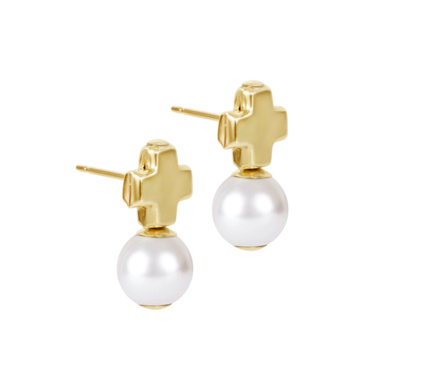 enewton Signature Cross Small Gold Stud - Classic Pearl