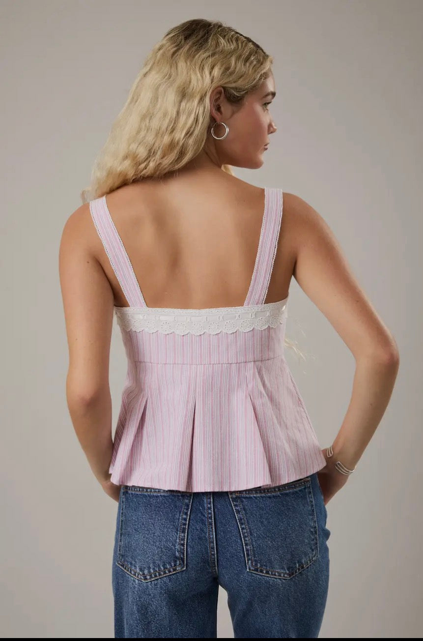 新品未使用aclo♡SLEEVELESS RIBBON TOPS♡ COLLUSION washed ribbon lace up tank top in brown | ASOS