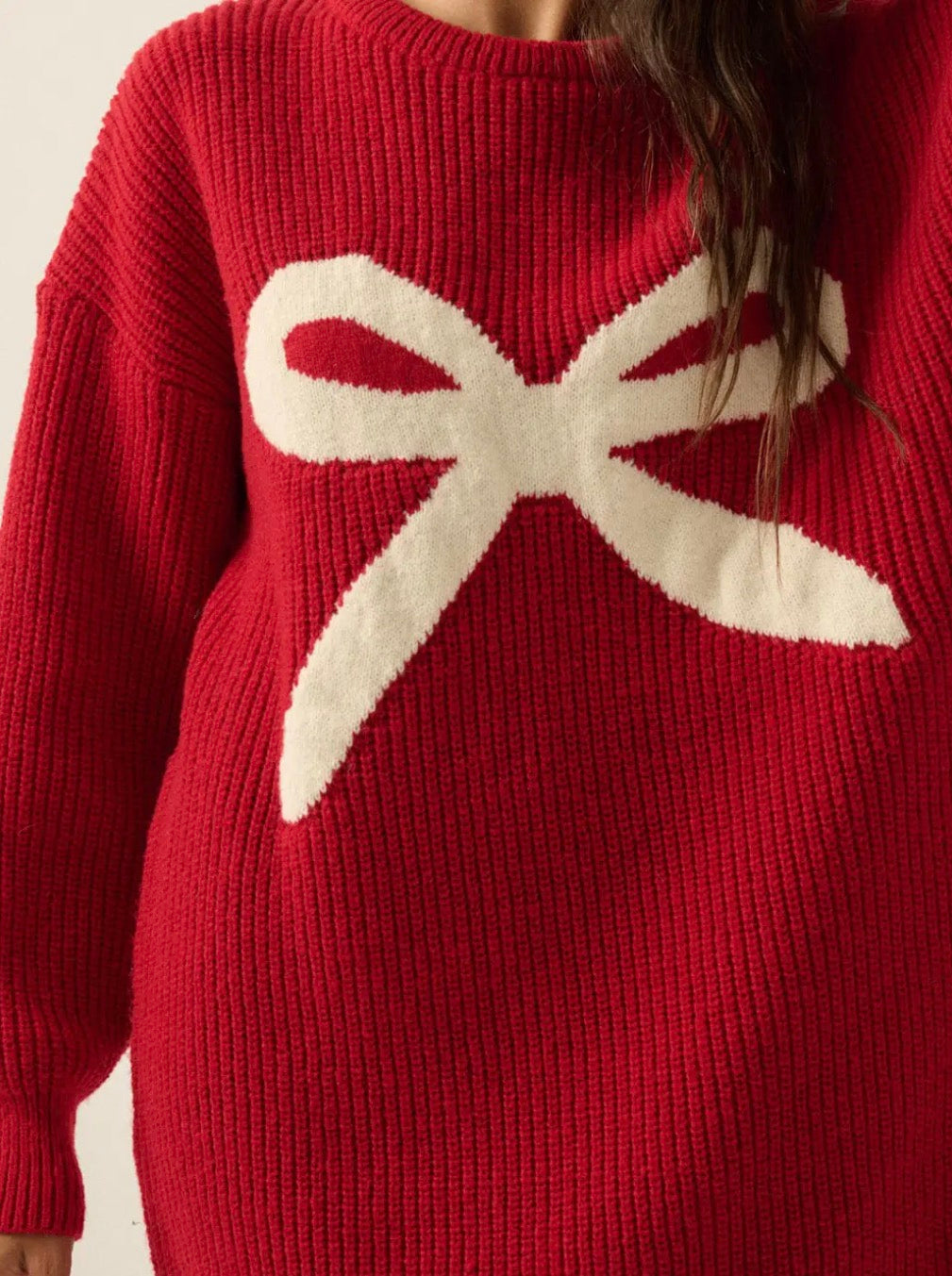 Bow Detail Ribbed Knit Mini Sweater Dress