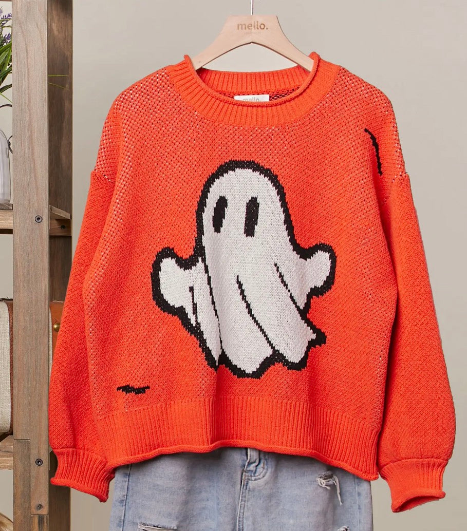 Halloween Spooky Face Ghost Knit Sweater