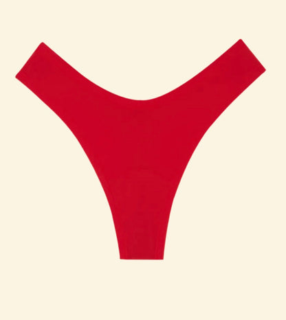 Huha Dipped Thong underwear in solid red with a high-cut V-waistband