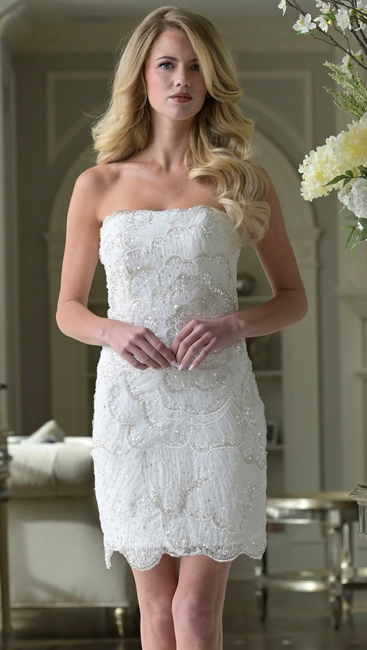 Colors White Strapless Lace up Back Dress