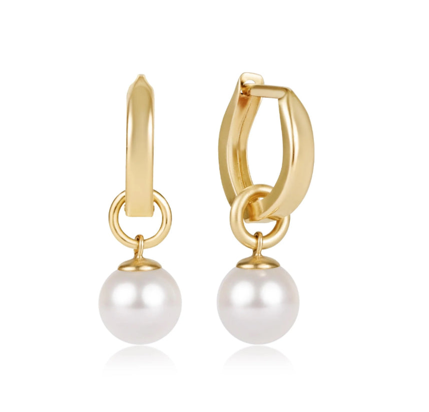 enewton Huggie Gold 0.5” Hoop - Classic Pearl 8mm Charm