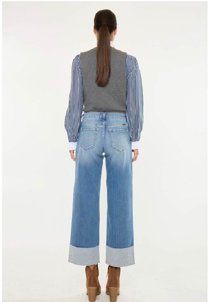 KanCan Mid Rise Crop Wide Jeans