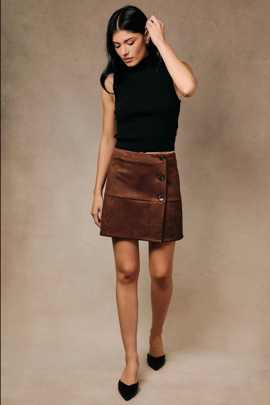 Midi Waist Suede Mini Skirt