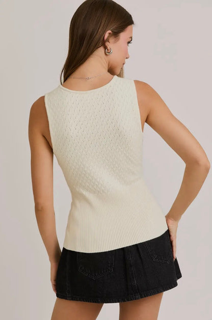 Le Lis Pointelle with Rib Sleeveless Sweater Top