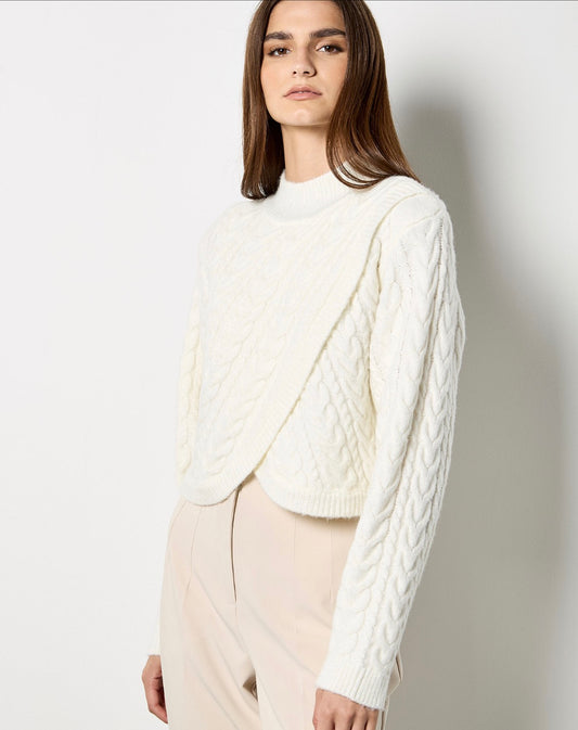 Cable Knit Wrap Mock Neck