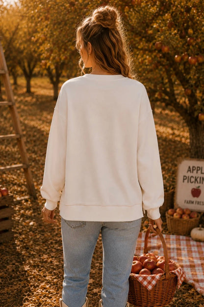 Patchwork Pumpkin Bow Graphic Crewneck