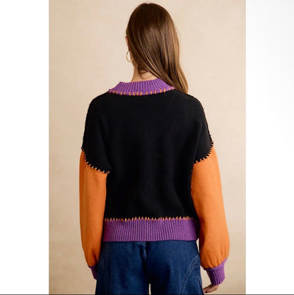 Halloween Contrast Stitch Patchwork Sweater