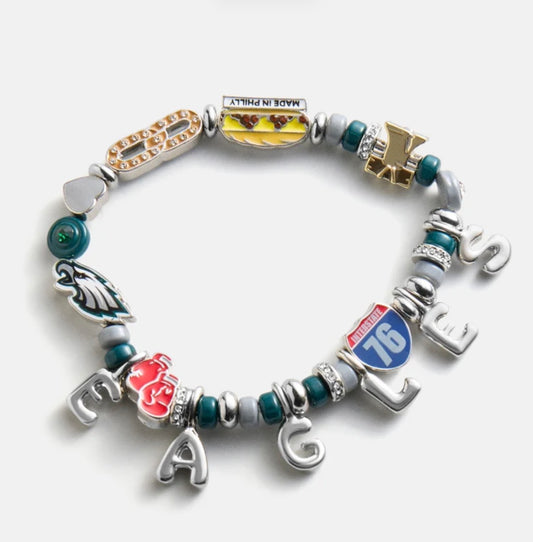 Bauble Bar - Multi/Silver Philadelphia Eagles NFL Beaded Charm Bracelet