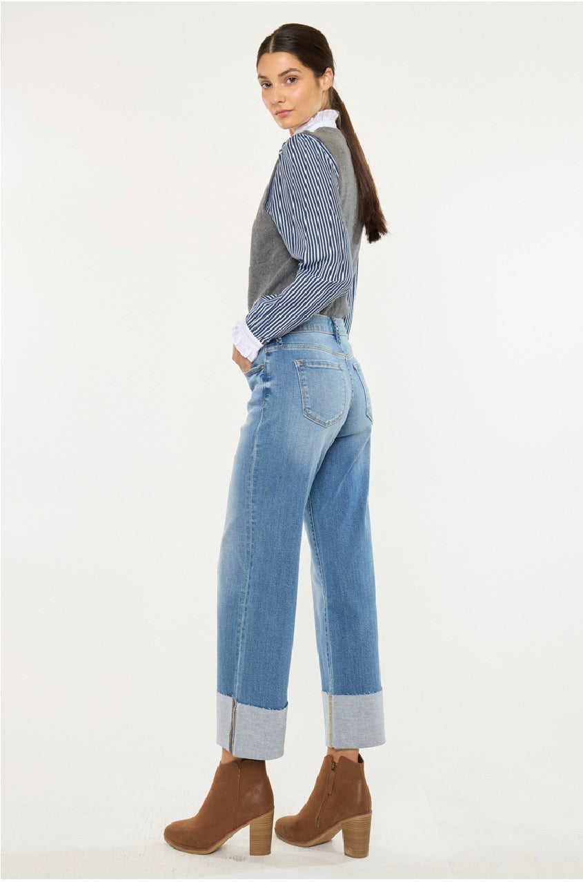 KanCan Mid Rise Crop Wide Jeans