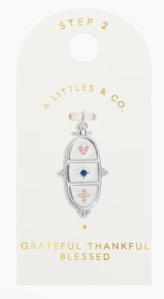 A Littles & Co. Silver Charm - Large Grateful Thankful Blessed