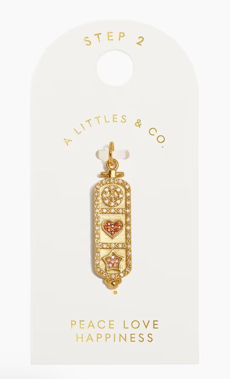 A Littles & Co. Gold Charm - Large Peace Love Happiness