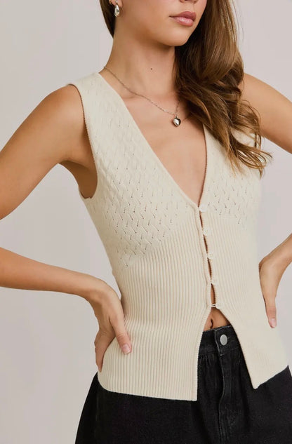 Le Lis Pointelle with Rib Sleeveless Sweater Top