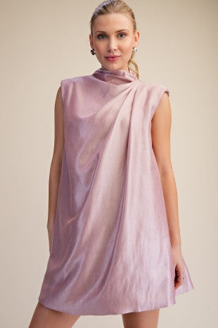 Sleeveless Shoulder Pad Gathered Detail Mini Dress