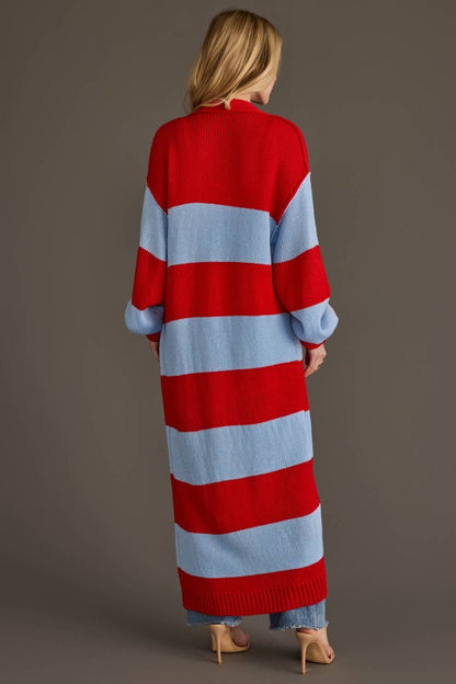 Red and Light Blue Striped Duster Cardigan