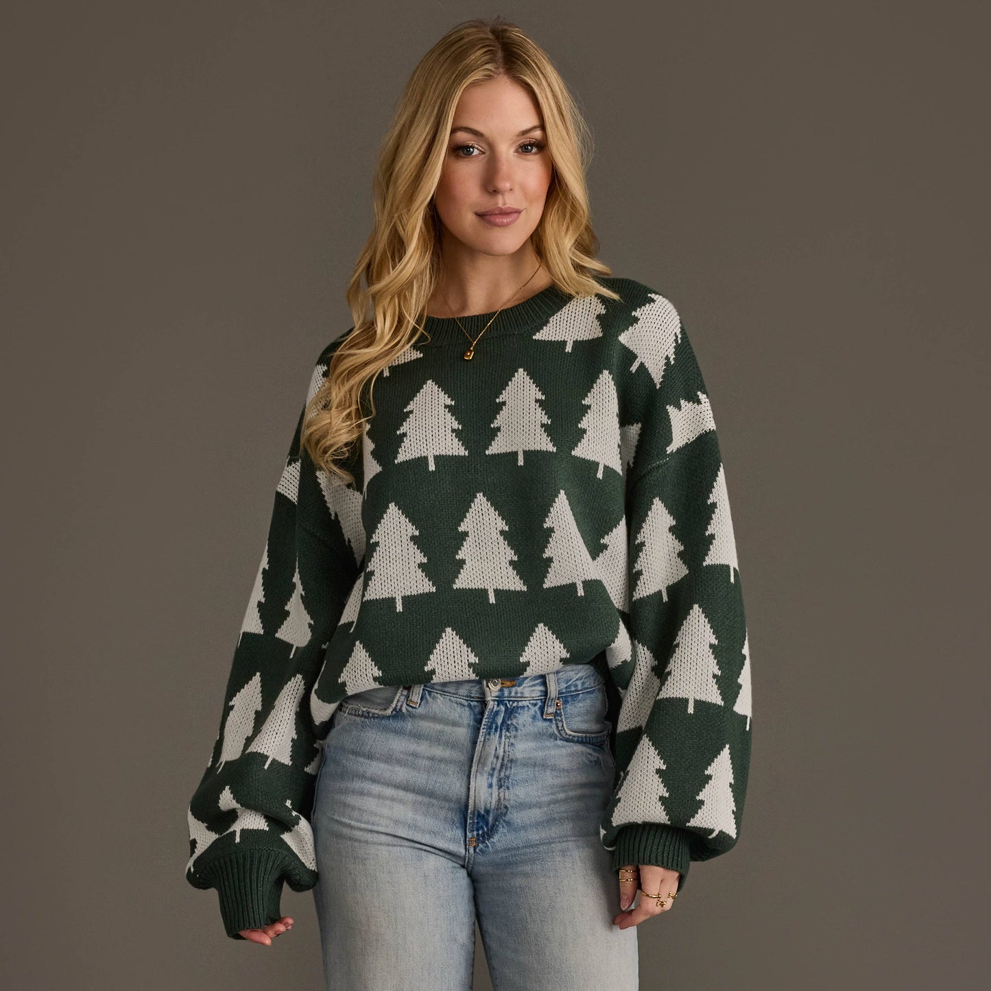 Green and White Tree Sweater
