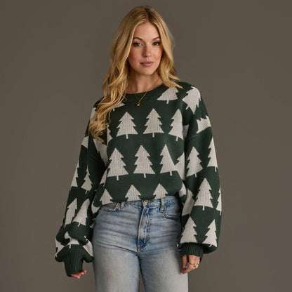 Green and White Tree Sweater
