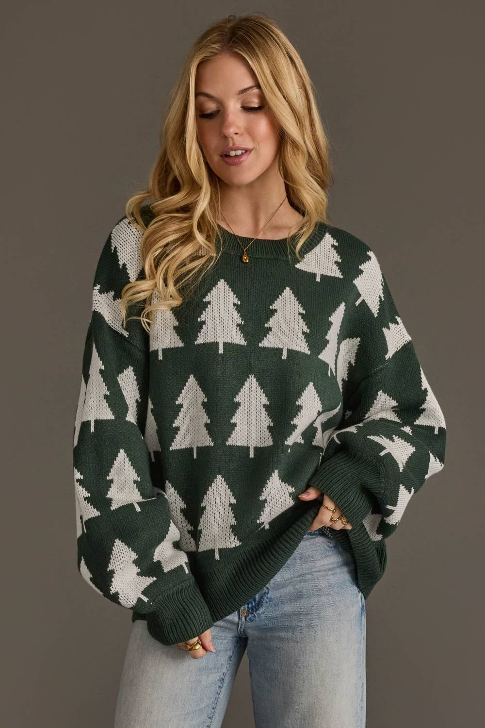 Green and White Tree Sweater