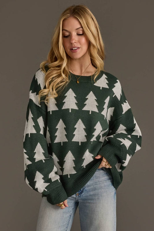 Green and White Tree Sweater