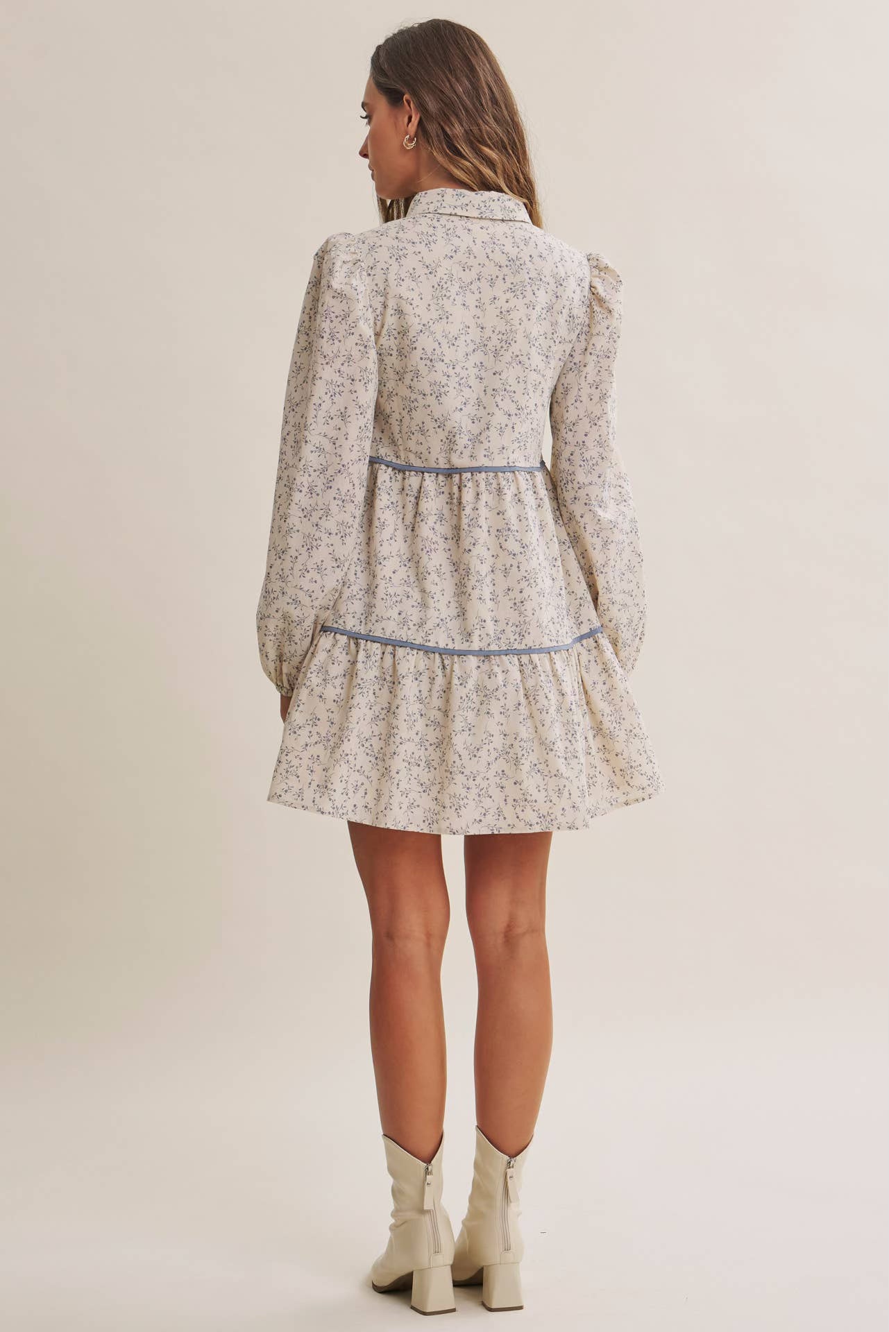 In February Autumn in Bloom Floral Babydoll Mini with Contrast Binding Dress