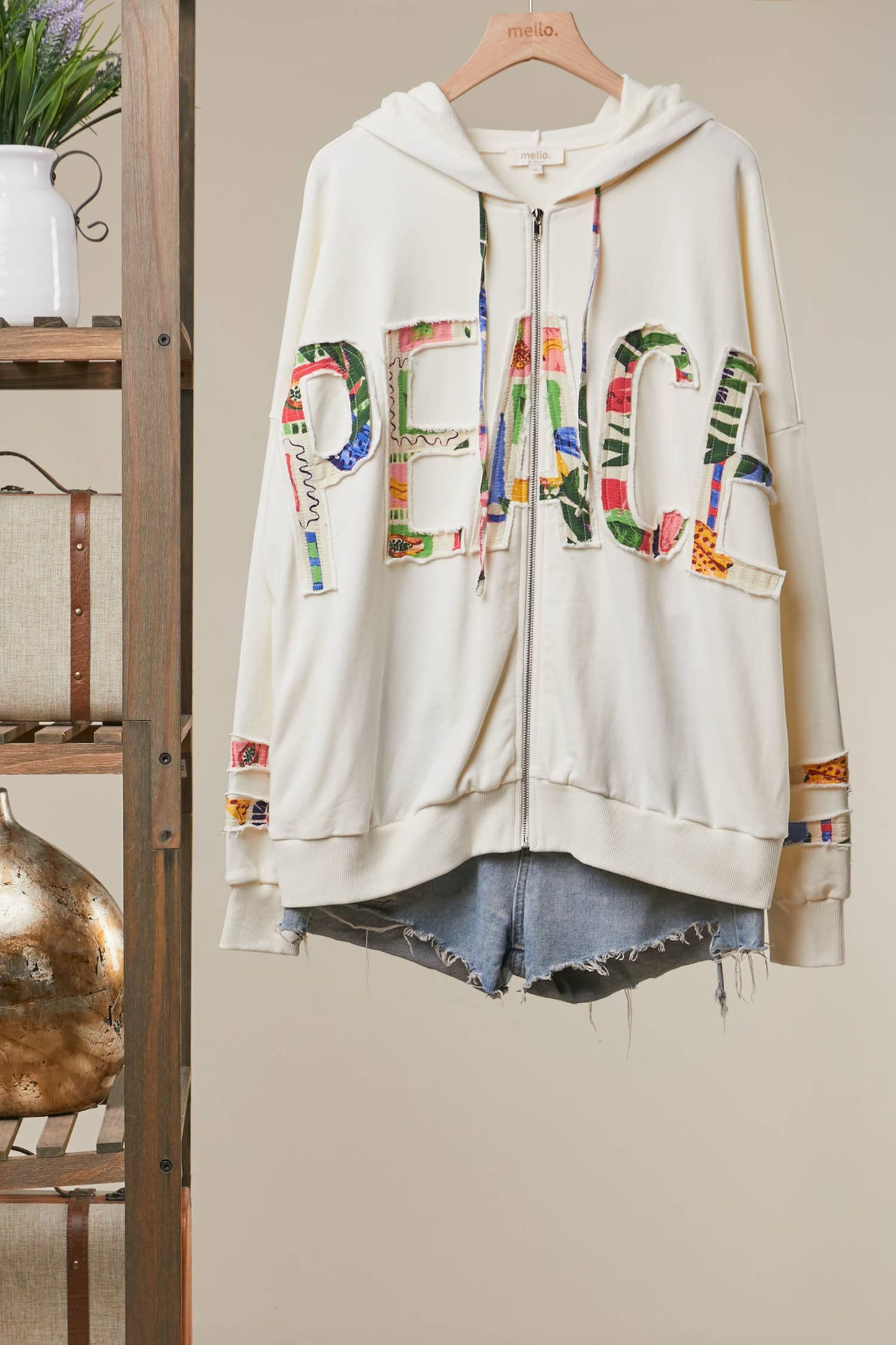 Mello. Flower Fabric Detail Hooded Sweatshirt - Ivory