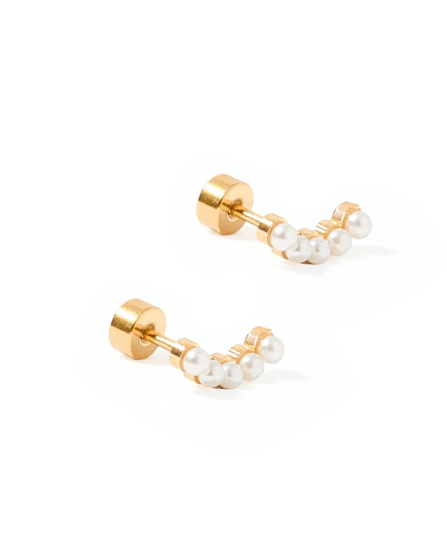 Linny Co Screwback Stud Earrings - Abigail Pearl Gold