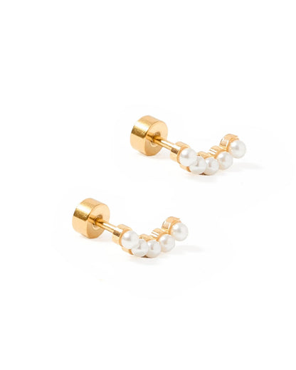 Linny Co Screwback Stud Earrings - Abigail Pearl Gold