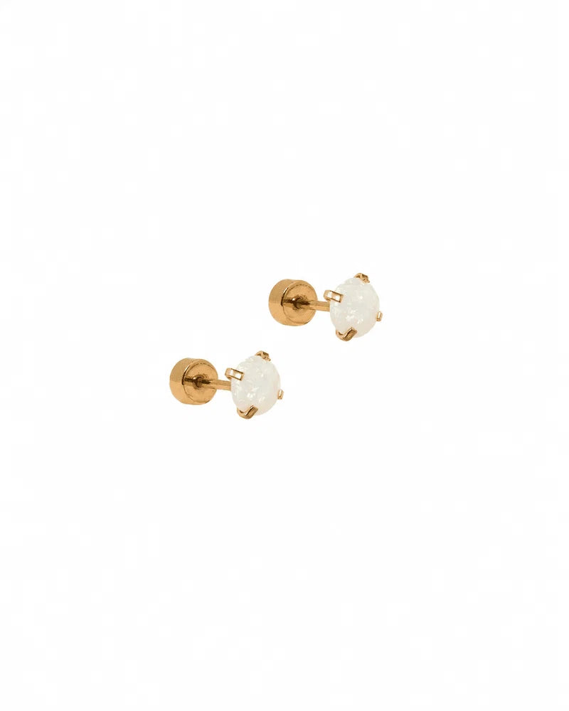 Linny Co Screwback Stud Earrings - Venus Opal White