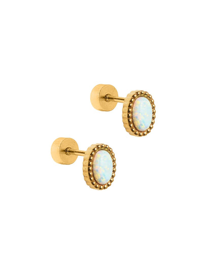 Linny Co Screwback Stud Earring - Luna Opal White