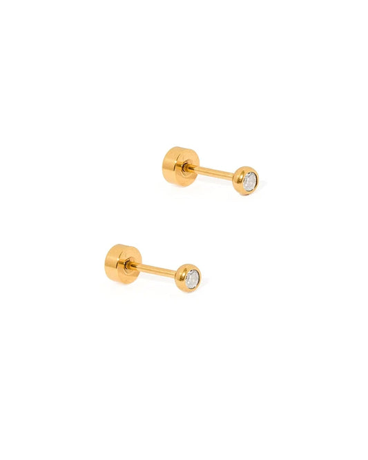 Linny Co Screwback Stud Earring - Micro Cooper Clear Gold