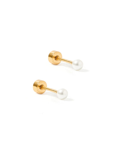 Linny Co Screwback Stud Earrings - Payton Pearl White 3mm