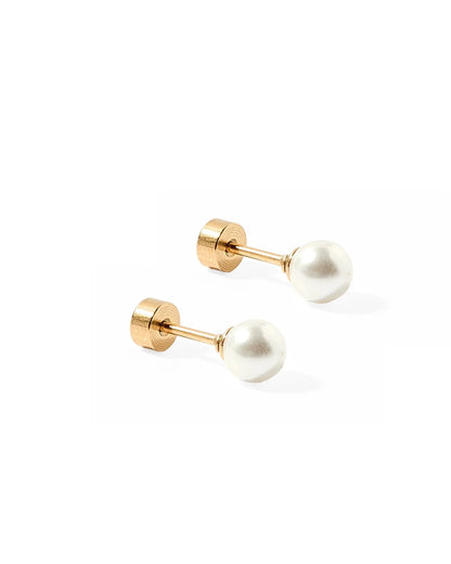 Linny Co Screwback Stud Earrings - Payton Pearl White 5mm
