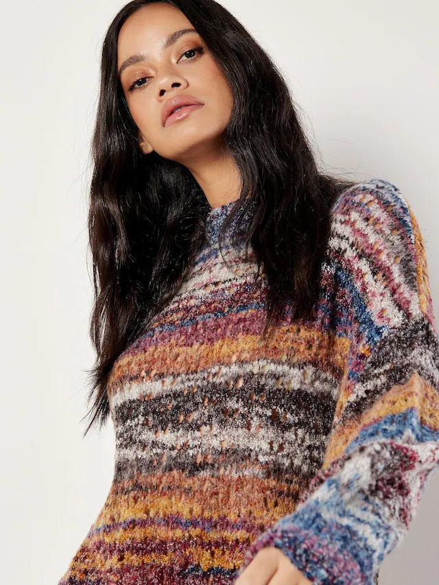 Mix Yarn Distressed Boho Sweater