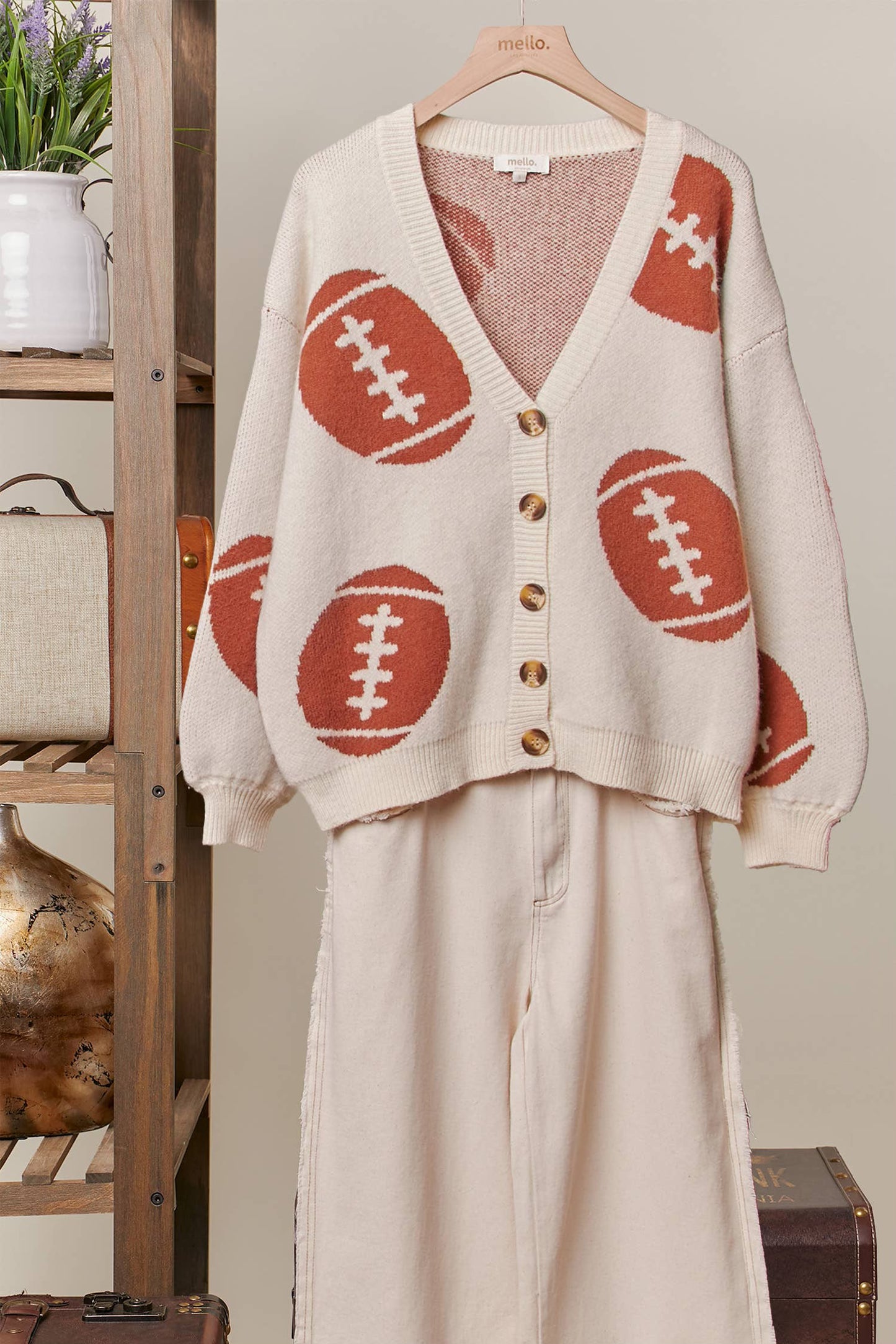 Football Button V Neck Knit Cardigan
