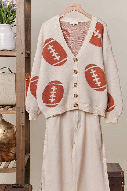 Football Button V Neck Knit Cardigan