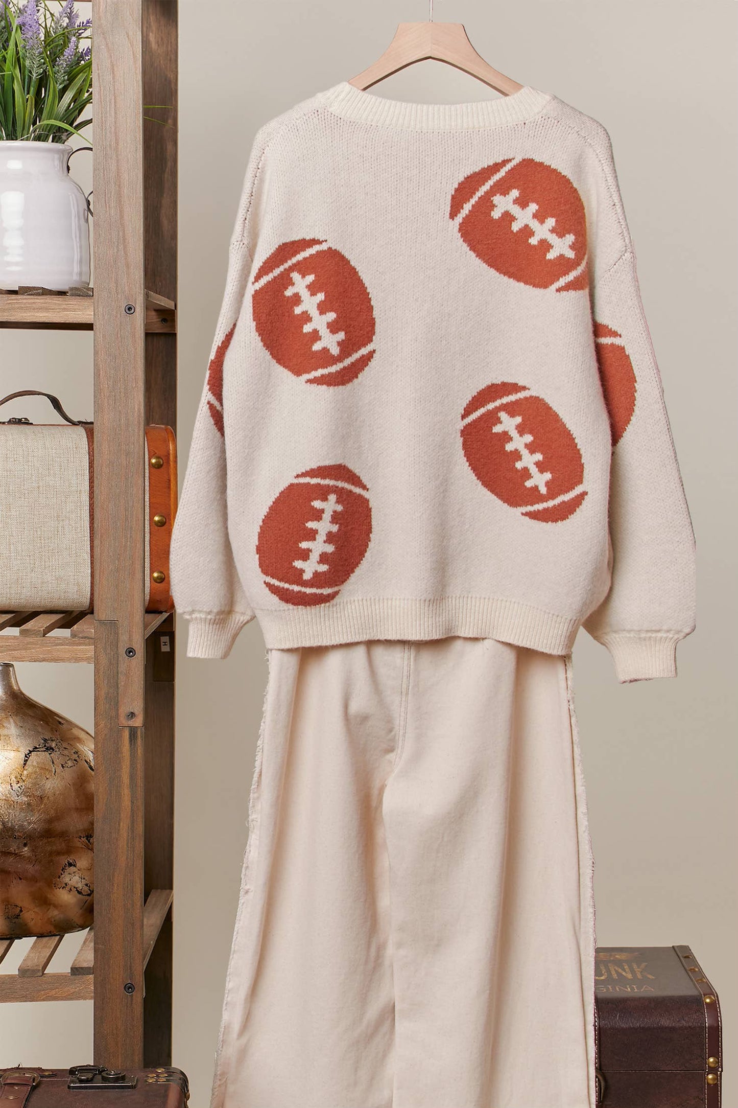 Football Button V Neck Knit Cardigan