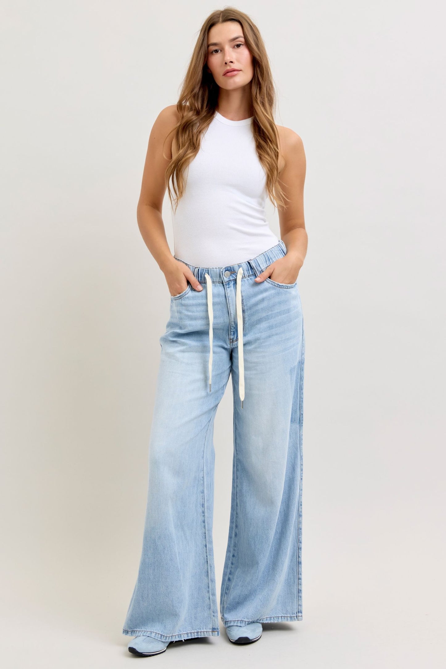 Judy Blue High Waist Featherweight Palazzo Elastic Waist Band Jeans