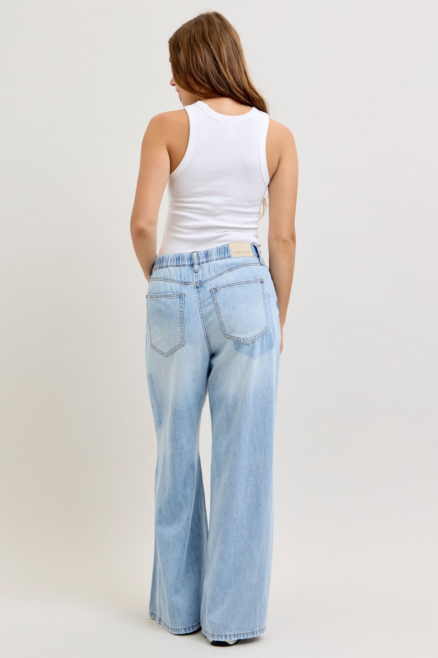 Judy Blue High Waist Featherweight Palazzo Elastic Waist Band Jeans