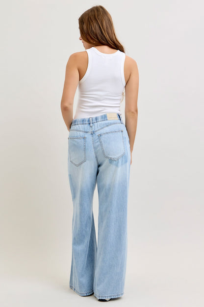 Judy Blue High Waist Featherweight Palazzo Elastic Waist Band Jeans