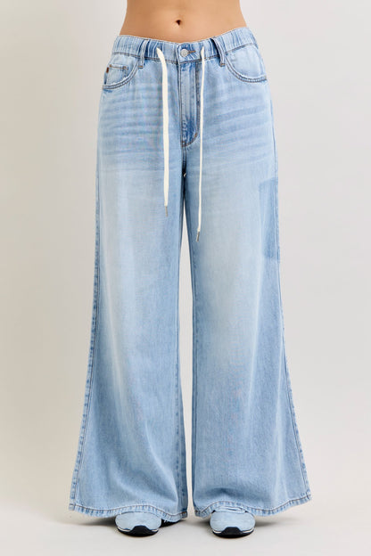 Judy Blue High Waist Featherweight Palazzo Elastic Waist Band Jeans