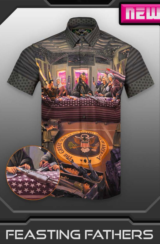 Retro Rifle Feasting Fathers Short Sleeve Shirt