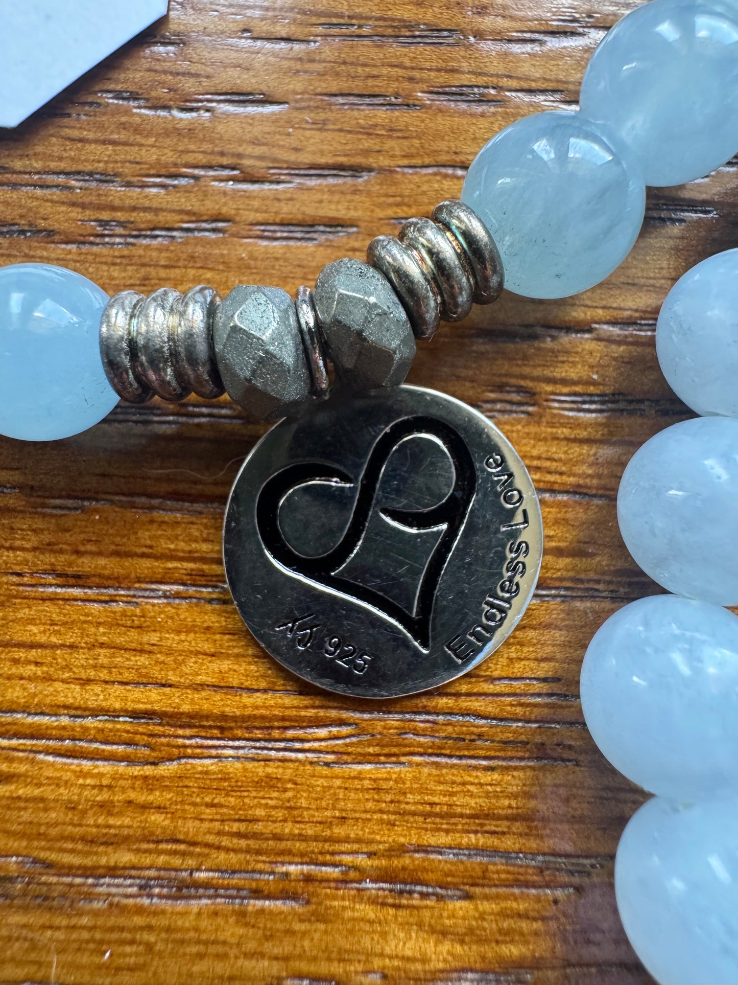 Rose Quartz Stone Bracelet with Mom Sterling Silver Charm