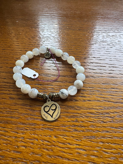 White Chalcedony Stone Bracelet with Grandmother Sterling Silver Charm