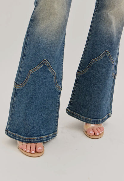 Cello Mid Rise Western Super Flare Tinted Jeans