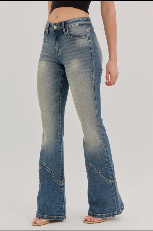 Cello Mid Rise Western Super Flare Tinted Jeans