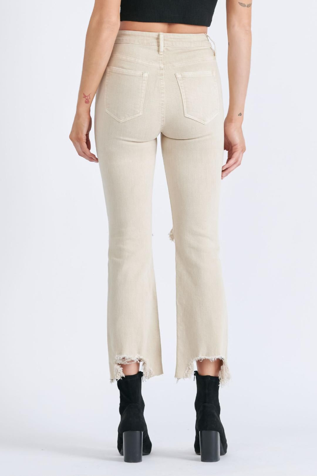 Hidden The Happi Khaki Color Knee Distressed Cropped Flare Jeans