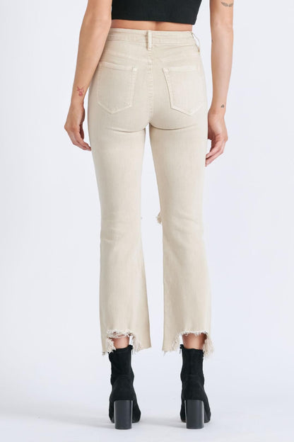 Hidden The Happi Khaki Color Knee Distressed Cropped Flare Jeans