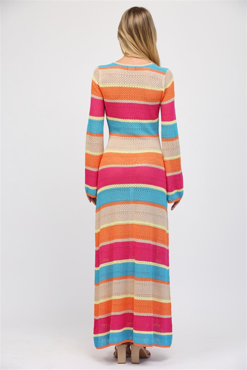 Fate by LFD Stripe Long Sleeve Crochet Maxi Dress